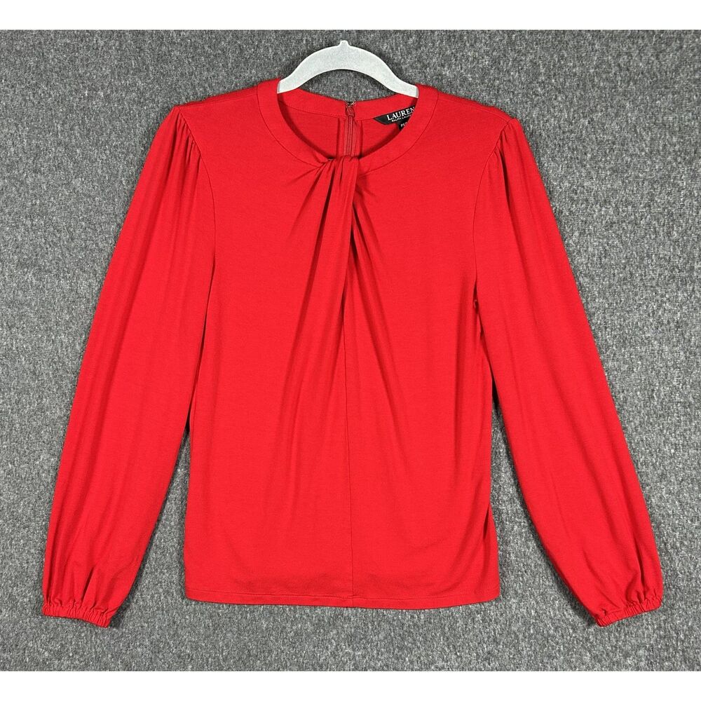 Lauren Ralph Lauren Twist Neck Long Sleeve Blouse PS/P Red